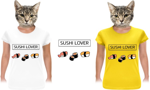Detail návrhu Bílé a žluté dámské tričko SUSHI-LOVER