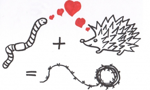 Detail návrhu love - žížala+ježek=ostnatej drát 
