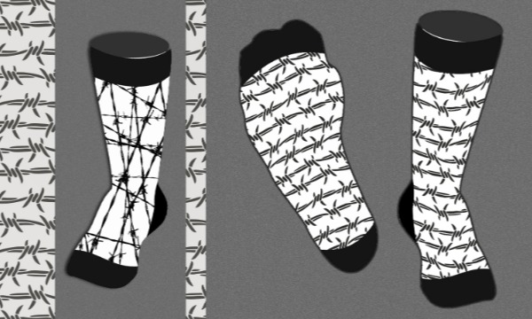 Detail návrhu Ponožky / nožky omotané ostnatým drátem